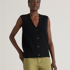 Quince Black V-Neck Buttoned Knit Sweater Vest